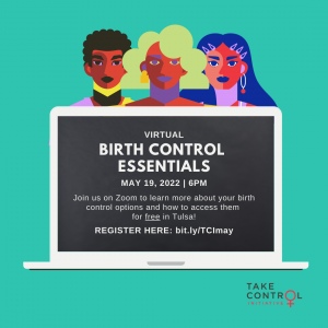 Image of a computer screen with three figures with text reading "Virtual Birth Control Essentials"